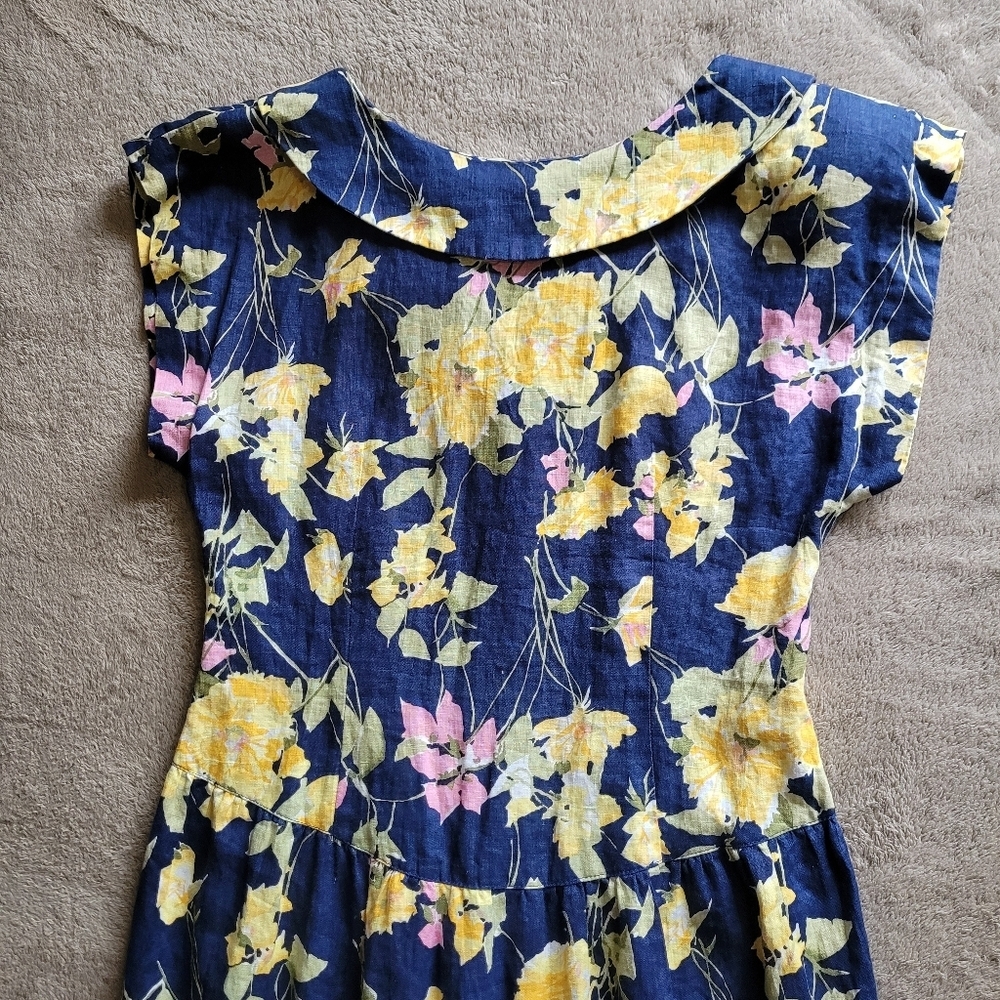 Maggy London by Jeannene Booher drop waist linen floral dress size 8 - Picture 3 of 14